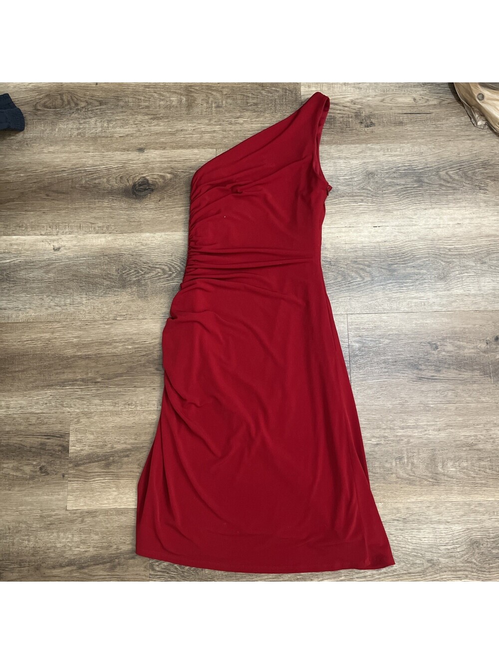 Laundry by Shelli Segal Red One-Shoulder Beaded Ruched Bodycon Dress 4 Zip - Picture 4 of 4